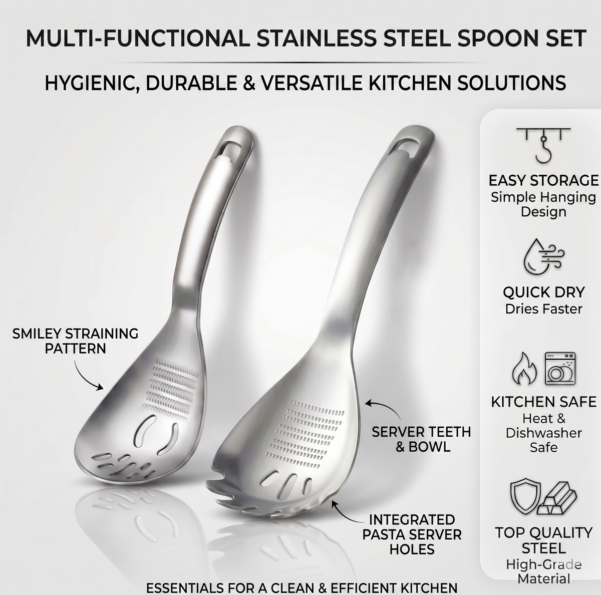 Ultimate Multi-Functional Kitchen Spoon | Pro-Grade 304 Stainless Steel Grater, Masher, Pasta Server & More