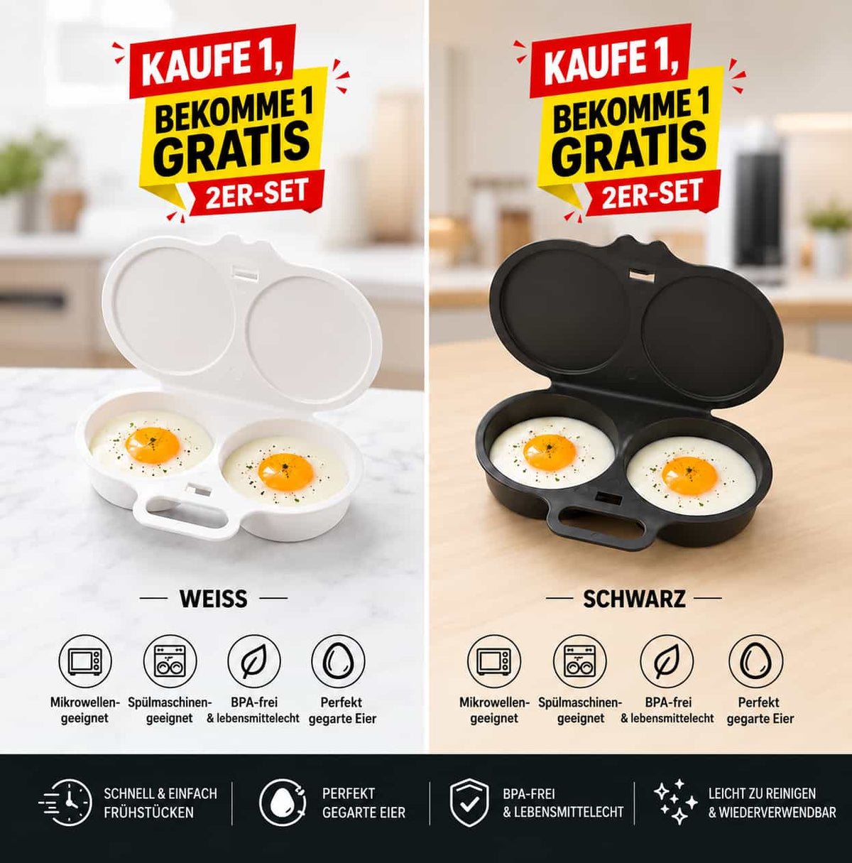 Frühstück leichter machen – Mikrowellen-Eierkocher für 2 Eier in 1 Minute