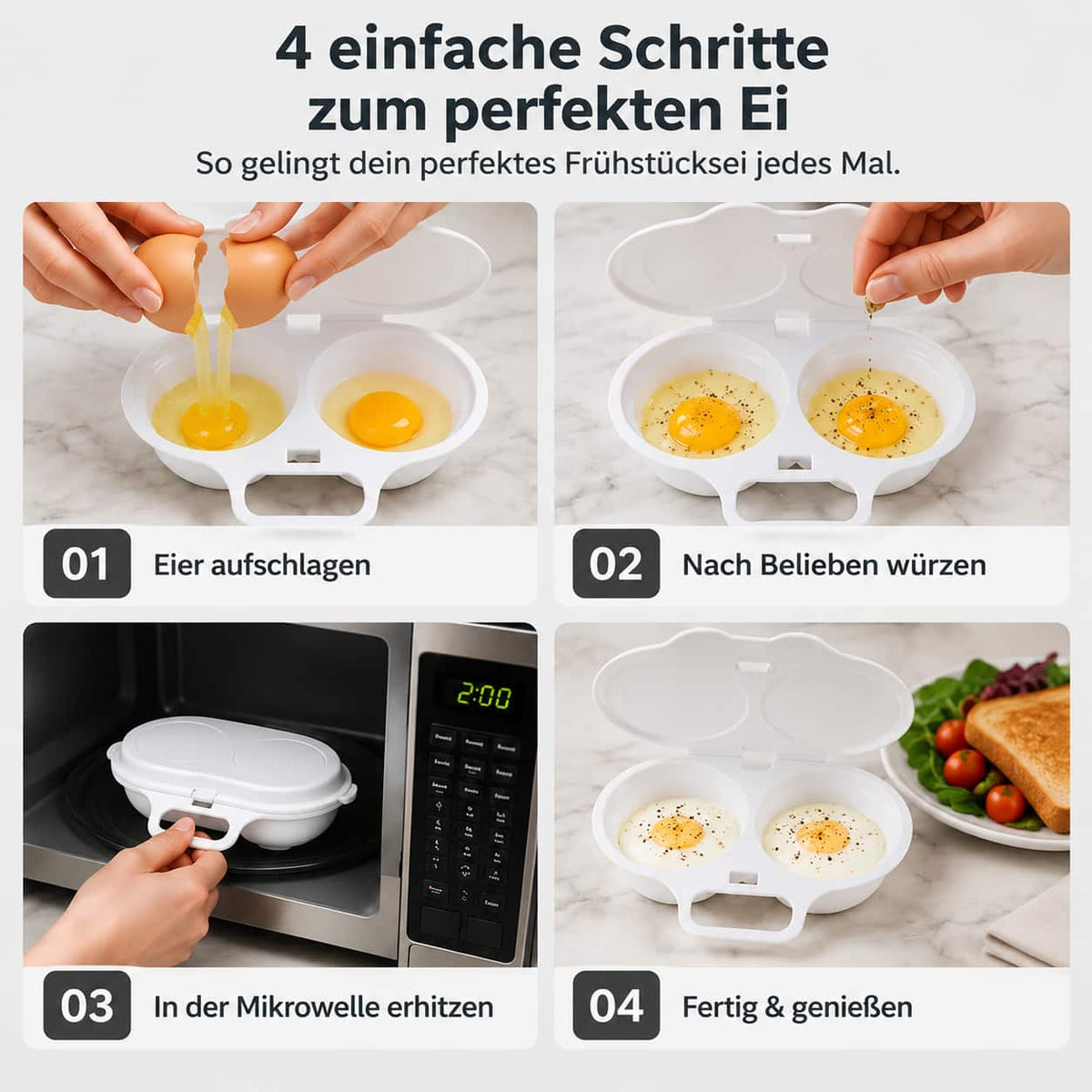 Frühstück leichter machen – Mikrowellen-Eierkocher für 2 Eier in 1 Minute