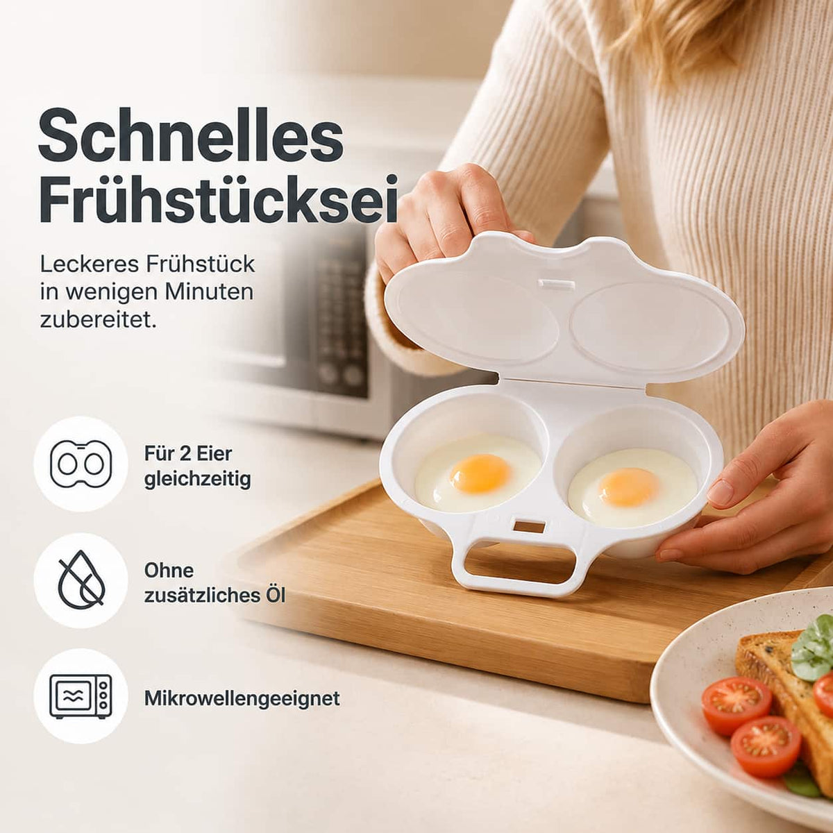 Frühstück leichter machen – Mikrowellen-Eierkocher für 2 Eier in 1 Minute